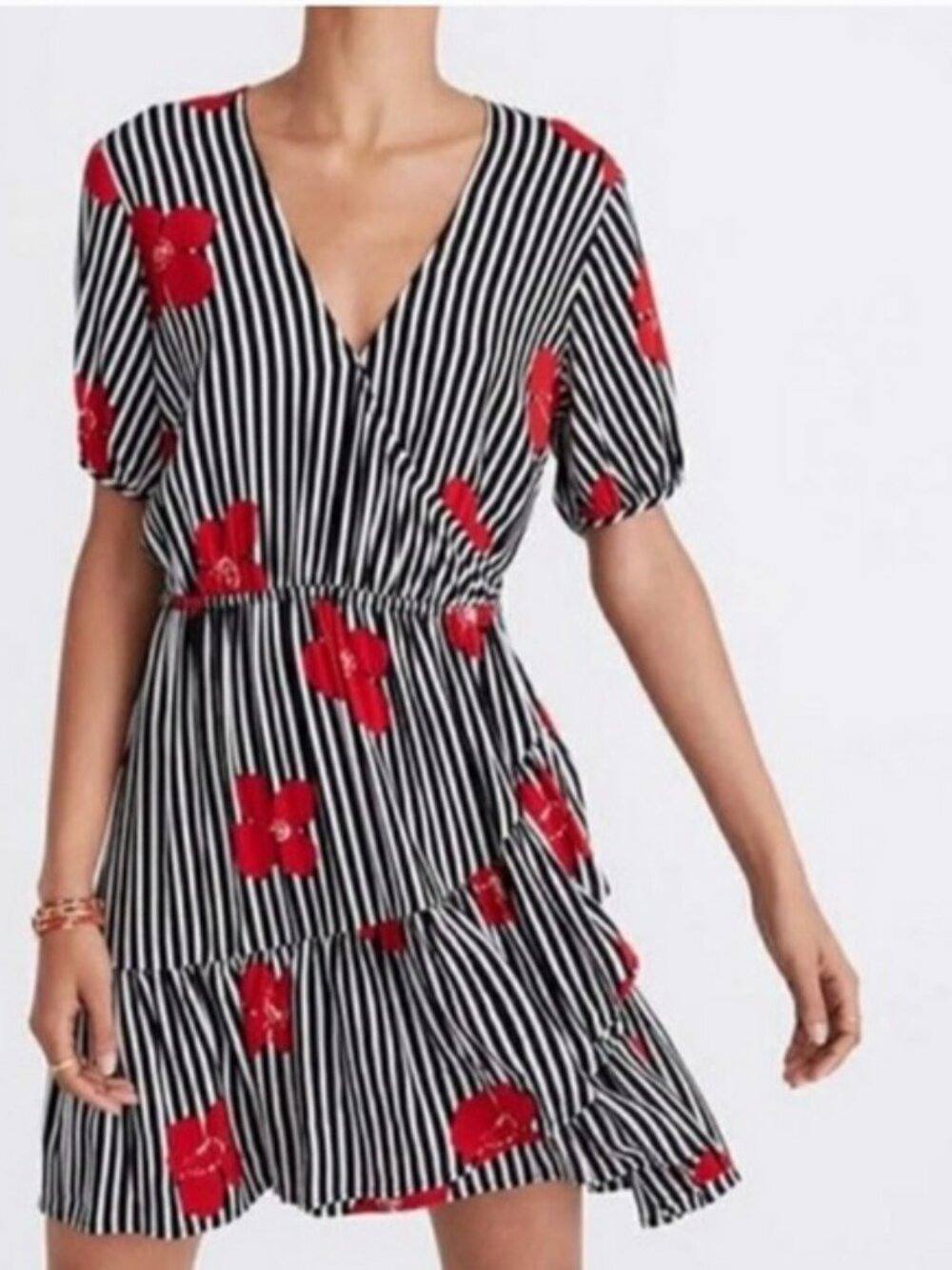 Madewell Bianca Ruffle Wrap Dress Striped Floral Size 2